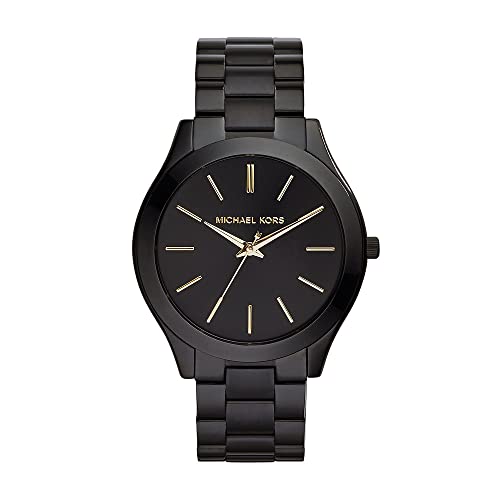 Michael Kors SLIM RUNRAY Orologio da Donna, Misura Cassa 42 mm, Movimento a Tre Lancette, Cinturino in Acciaio Inossidabile, Nero