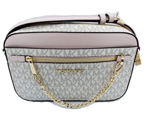 Michael Kors Jet Set East West Chain Crossbody Vanilla MK Powder Blush Pink Bundled with Michael Kors Jet Set Card Holder in Ballet