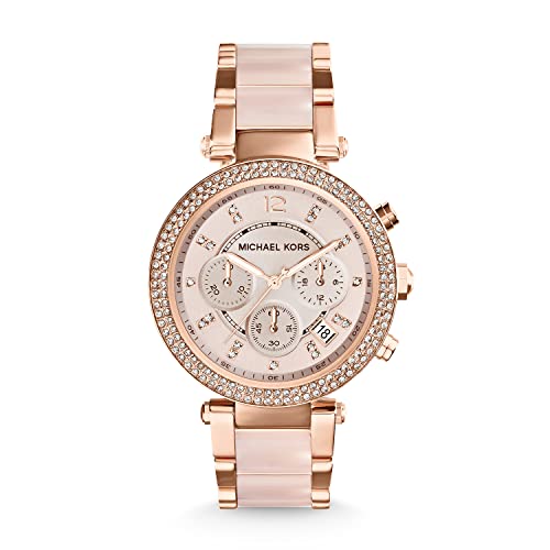 Michael Kors PARKER Orologio da Donna, Misura Cassa 39 mm, Movimento Cronografo, Cinturino in Acciaio Inossidabile, Rosa