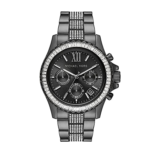 Michael Kors EVEREST Orologio da Donna, Misura Cassa 42 mm, Movimento Cronografo, Cinturino in Acciaio Inossidabile, Nero