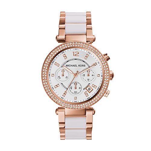 Michael Kors Parker Orologio da Donna, Misura Cassa 39 mm, Movimento Cronografo, Cinturino in Acciaio Inossidabile
