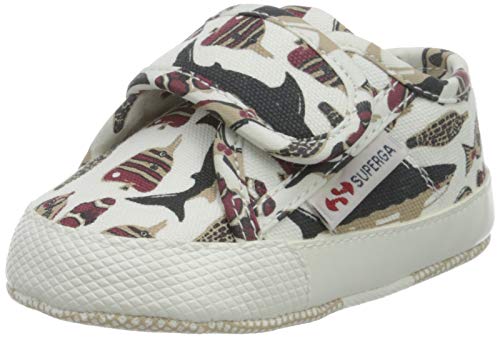 SUPERGA 4006 BABY STRAP PRINTS, Scarpine Neonato, Unisex - Bambini e ragazzi, Multicolore (White/Fishes A0C), 18 EU